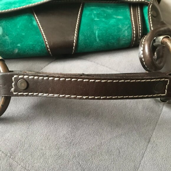 Ruehl No 925 Green Suede & Leather Bag w/ Brass Accents - Picture 8 of 10